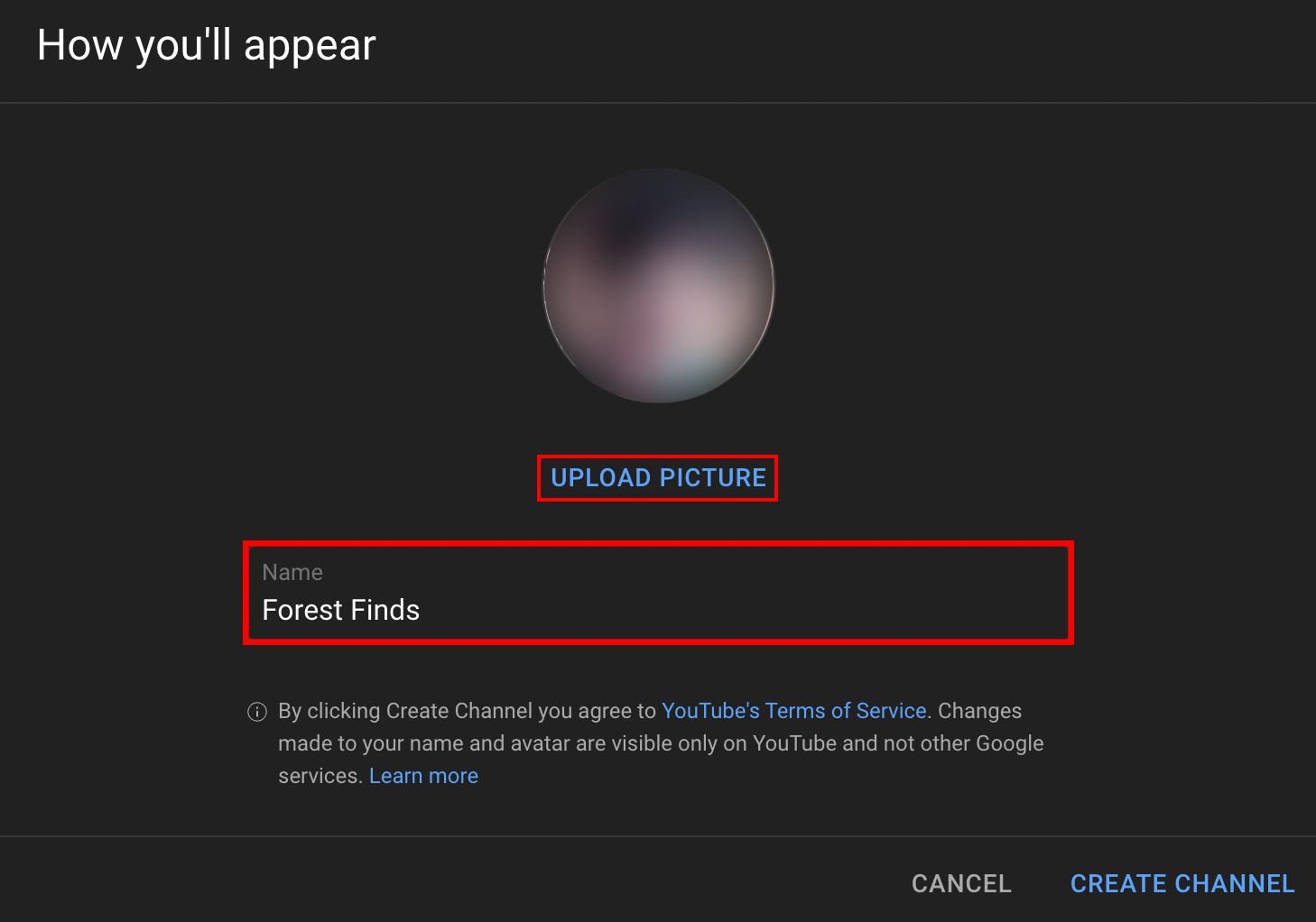 Setting up your YouTube channel with profile picture and channel name