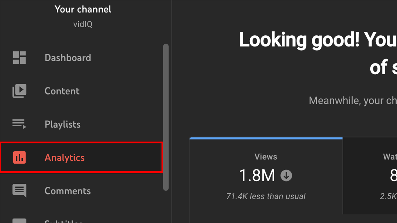 Analytics menu option in the YouTube Studio