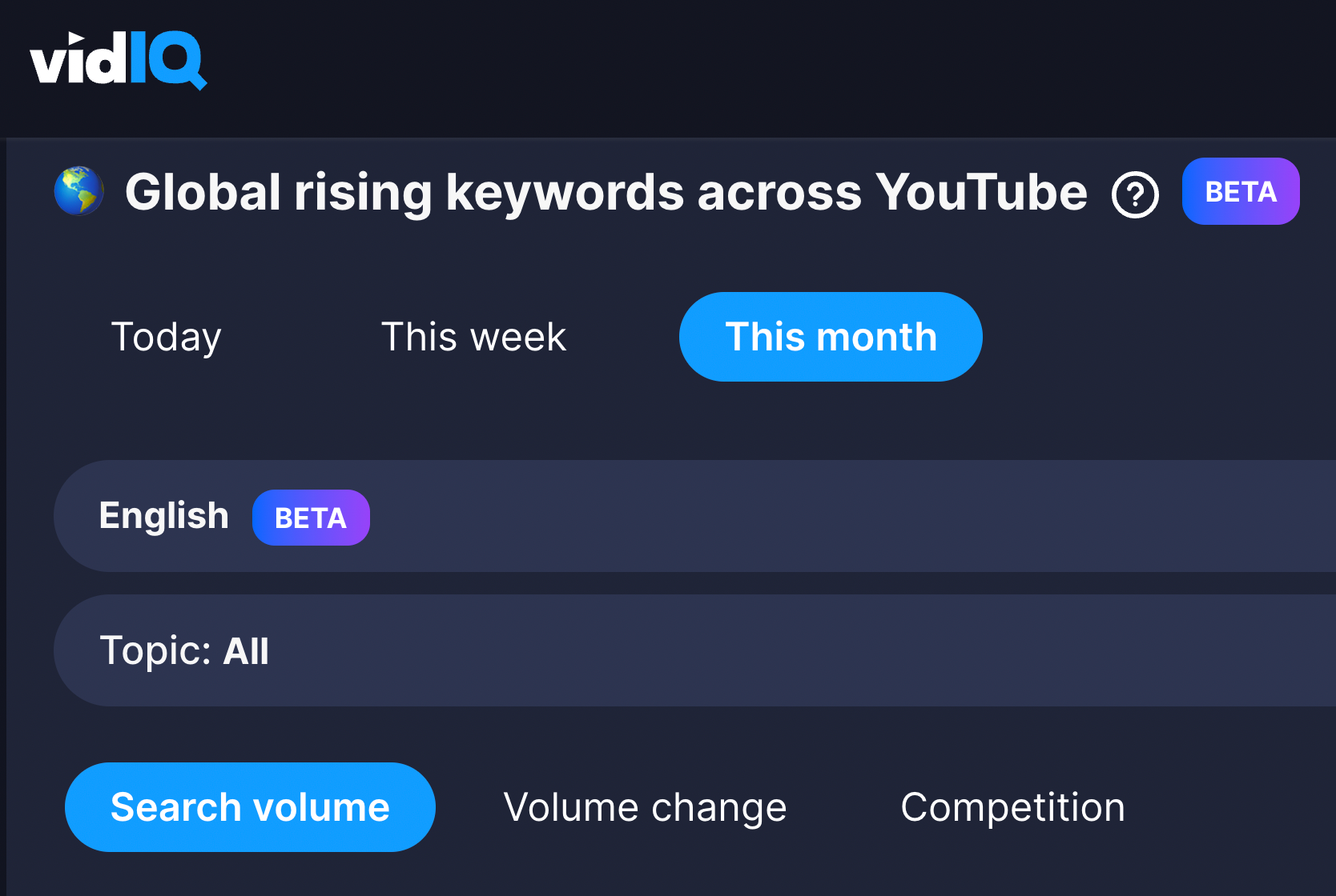 global rising keywords by vidIQ