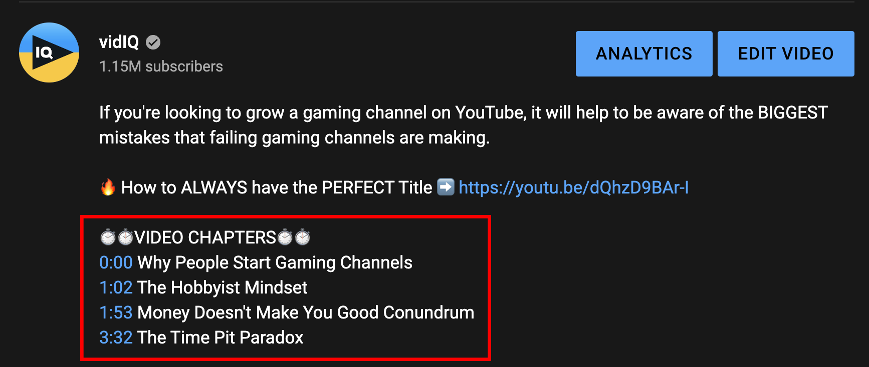 A list of timestamps in a YouTube video description.