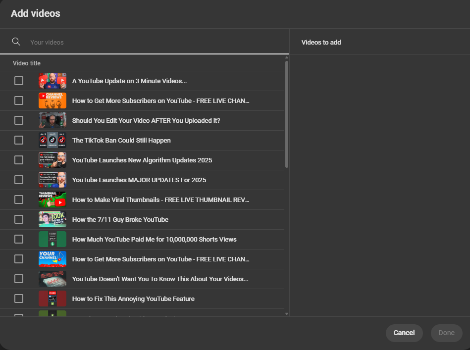 Adding videos to your YouTube playlist from your channel library