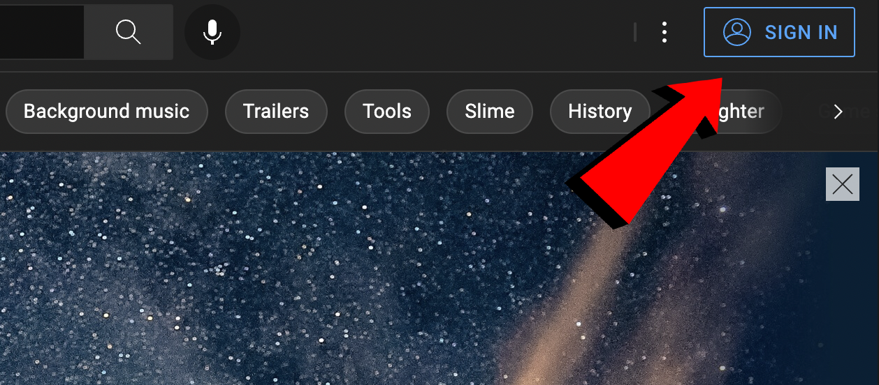 YouTube homepage with sign-in button to start creating your channel