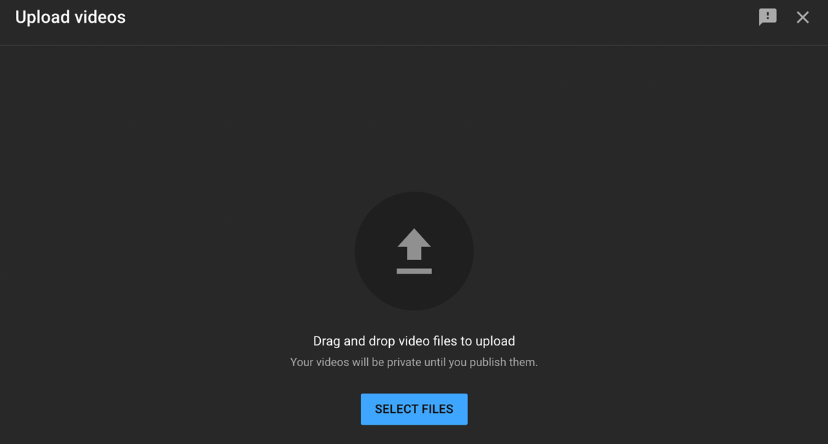 YouTube upload interface for adding video files to your channel