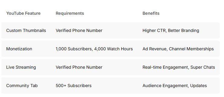 YouTube Features and Requirements Overview