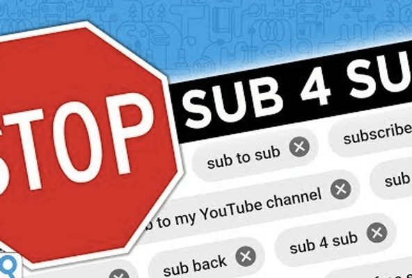 Stop sign warning against YouTube sub for sub exchange and spam comments.