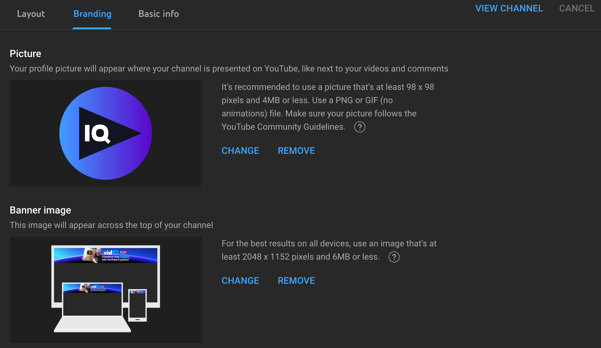 branding options in youtube studio