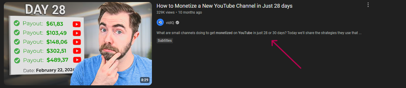 "YouTube Monetization" on search page