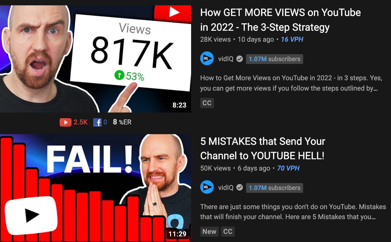 Two examples of vidIQ titles that reinforce their thumbnails