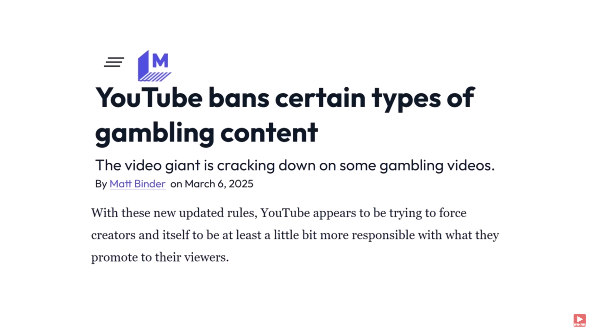 Gambling content restrictions on YouTube
