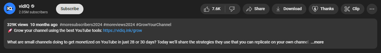 vidIQ video description